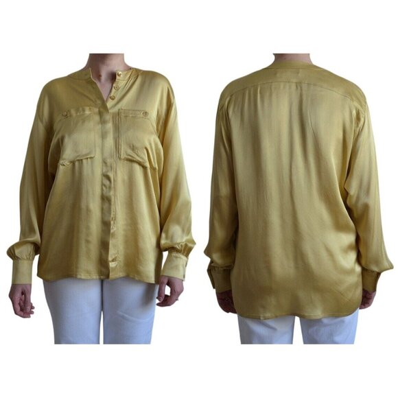 Vtg Escada Button Up Silk Top Womens Sz 40 US M Old Money Luxe Collarless Shirt - Picture 11 of 11